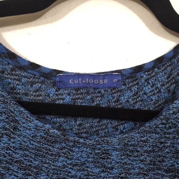 Cutloose Blue Plaid Mix Media Long Sleeve Knit Tunic Top Size S - Picture 5 of 12